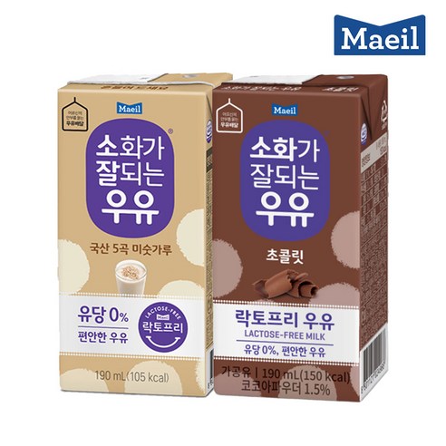 매일유업 소화가잘되는 미숫가루 멸균 우유 190ml 24팩 + 소화가잘되는 초코 멸균 우유 190ml 24팩, 1세트