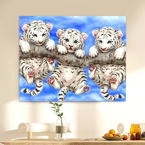 액자 캔버스형 보석십자수 DIY 키트 40 x 50 cm, SZX004.아기 호랑이 형제