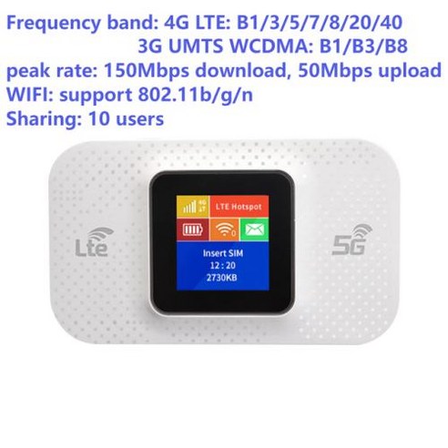 LTE라우터 무선라우터 와이파이 4G 휴대용 SIM 카드 슬롯 잠금 해제 모뎀 미니 홈 야외 핫스팟 포켓 150Mbps, 1) White