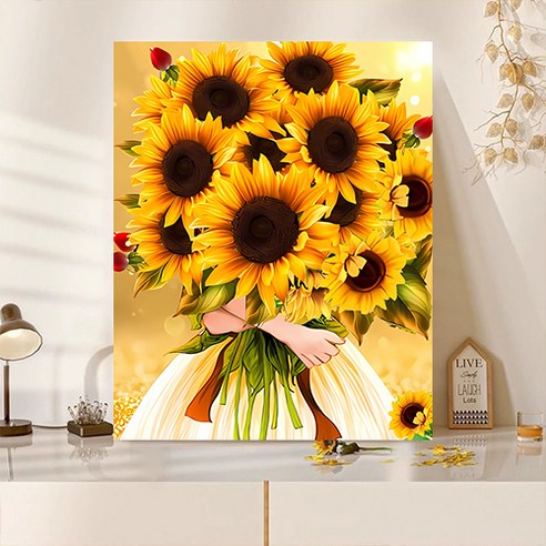 액자 캔버스형 보석십자수 DIY 키트 40 x 50 cm, SZX075.해바라기 꽃다발
