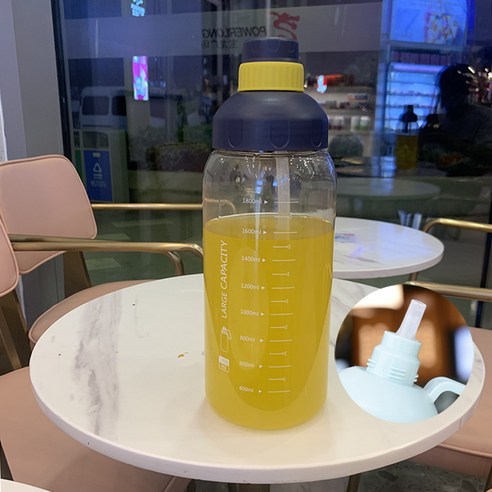 여름 배부른 물컵 플라스틱 핸드컵 야외 운동 대용량 빨대컵 남녀 학생, 500ml, 플라스틱 주전자 1800ML 딥 블루