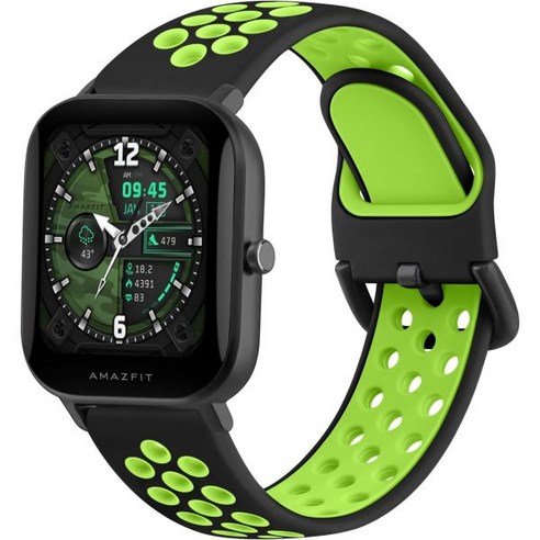 보내요 Wanme 완미 실리콘 밴드 for Amazfit GTS 4 미니 3 2e 2 20mm 퀵 릴리즈 소프트 통기성 스포츠 교체 시계 스트랩 Bip Pro U Lite S, Large_Black Green