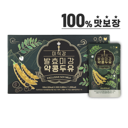 발효미강 약콩두유 속편한두유 무가당 건강두유 국산콩 검은콩 두유액 98.51%, 20개, 190ml