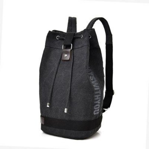 버킷 drawstring 배낭 캔버스 남자ins대용량 수하물 야외 여행 등산 가방 가방 가방 배낭, 빅 블랙 카우보이 블랙