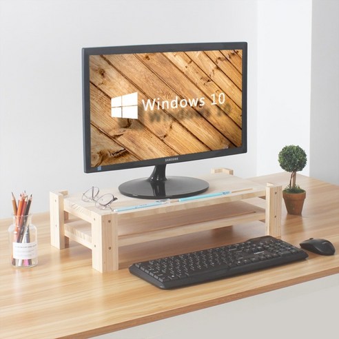 32인치 와이드모니터 전문 소나무 원목 높은 서랍형 선반 트레이 대형 모니터 다리 받침대 1단 (53×8.5x22cm) 32인치모니터받침대
