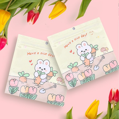 리리월드 귀여운 구디백 예쁜 지퍼백 어린이집 선물 포장 봉투 48P, 48장, 09.당근래빗(13.5x13.5cm)