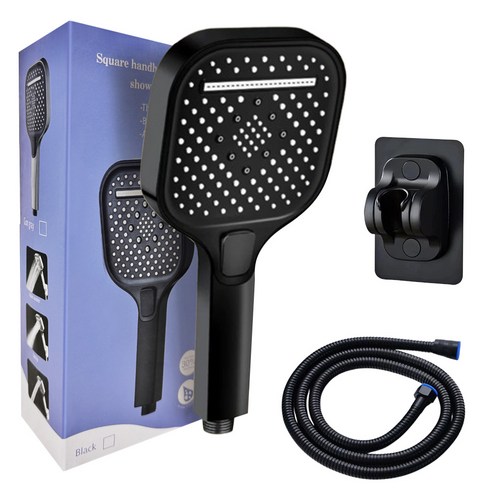 샤워기 헤드 호스 거치대 세트, 블랙 본품 1개, 2M 호스, 거치대 세트, 1개