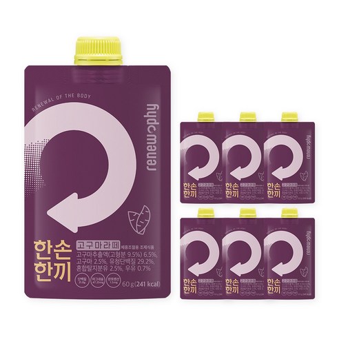 리뉴파이 한손한끼 단백질 프로틴 쉐이크 초코 말차 옥수수 고구마 곡물 맛, 고구마라떼맛, 60g, 7개