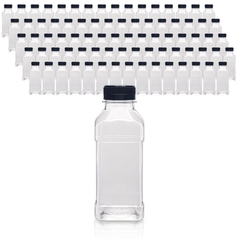 경진기업 페트병 플라스틱병 사각쥬스페트 350ml(A) 35파이 80개 마개 2종택1, 검정