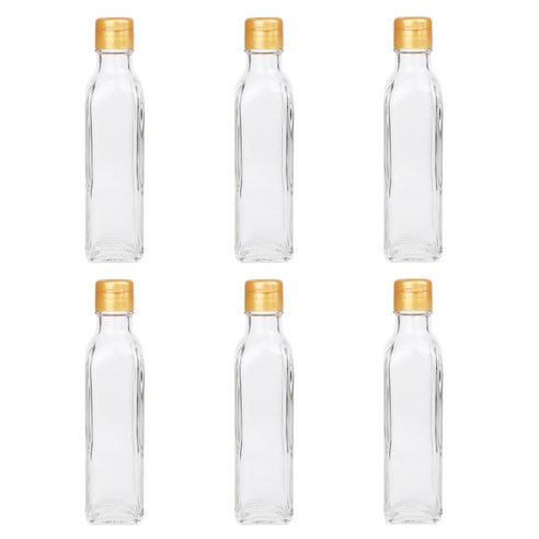 가인글로벌 사각기름병180FN 투명 유리병, 원터치캡(소) 골드, 6개, 180ml