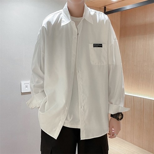 DFMEI 남성 캐주얼 셔츠 여름 솔리드 컬러 긴팔 셔츠 남성 스타일 트렌디 모든 일치 단색 셔츠 느슨한 캐주얼 코트