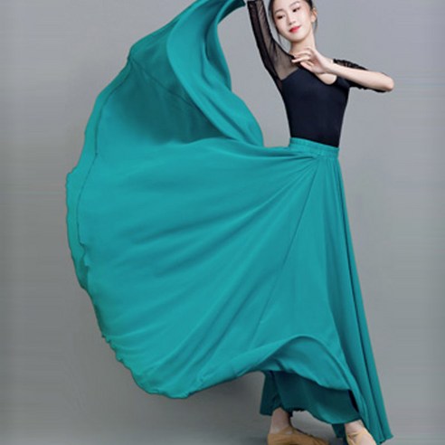 Sorfil 720도 대진 공연복 클래식 댄스 스커트 더블 시폰 댄스 스커트 롱스커트 댄스 선녀 스커트, 에메랄드 720도, 치마 길이