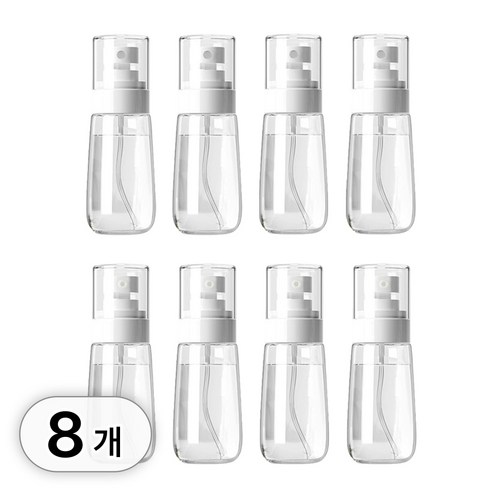 투데이리빙 8개입 세트 화장품 펌핑 공병 60ml + 미스트 용기 60ml 여행용 투명 크림통 스킨 로션 향수 소분통 휴대용 보관통 스프레이 펌프 디스펜서, 8개, R98592A(투명