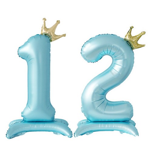 올리브파티 생일 스탠딩 왕관 은박 숫자 풍선 블루, 숫자12, 1개