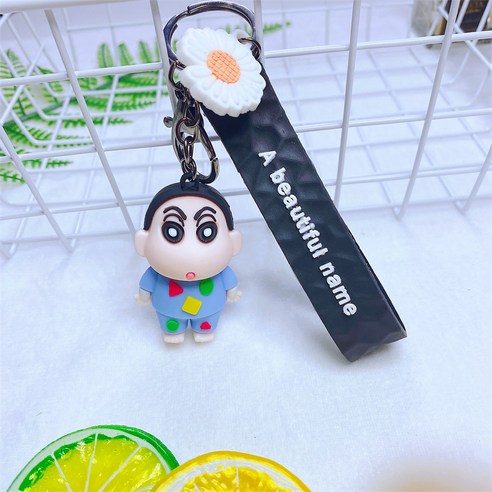 만화 귀엽다 크레용 짱구 애니메이션 열쇠 단추 풀 만화 카우보이 자동차 열쇠 가방 걸이 작은 선물, 파란색 짱구