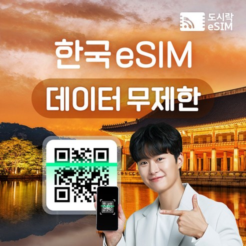 휴대용 와이파이 에그  한국 eSIM 데이터 무제한 유심 아이폰e심 도시락eSIM, 한국 8GB, 30일