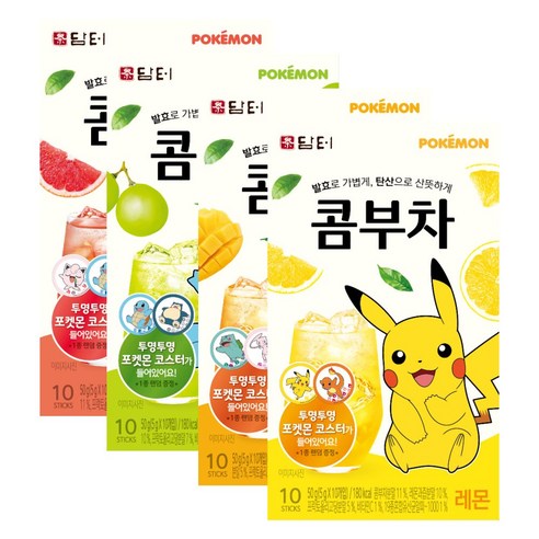 담터 포켓몬 콤부차 10T 4종 레몬+자몽+망고리치+샤인머스캣, 1세트