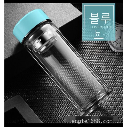 공장 직매 붕소 실리콘 이중 유리컵 창의 선물 물컵 광고 컵 휴대용 비즈니스 찻잔 맞춤형, 청색, 360ML[베이스 강화]
