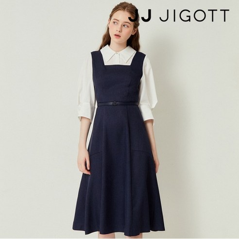 JJ지고트 블라우스 배색 플레어 원피스 GN8M0OP90