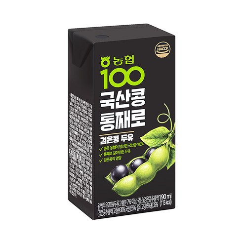 농협100 국산콩 통째로 검은콩 두유, 190ml, 72개