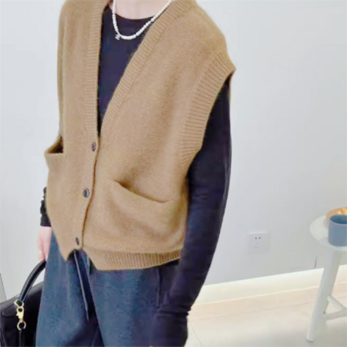 별맘 여성니트조끼 브이넥 루즈핏 레이어드 캐주얼 조끼