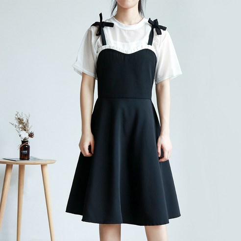 앞치마 여자 가정용 주방 요리 공주 치마 레스토랑 꽃집 네일아트 PC방 작업복, 검정색