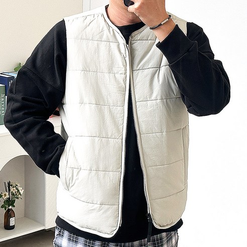 핏콕 남성용 노카라 나일론 집업 퀄팅 작업조끼 빅사이즈 패딩조끼