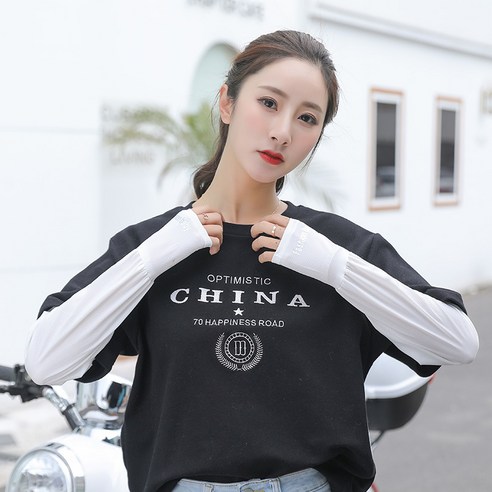 선 스크린 소매 여성 느슨한 문자 절반 손가락 긴 얼음 소매, 우유 흰색의 느슨한 버전, 평균 코드
