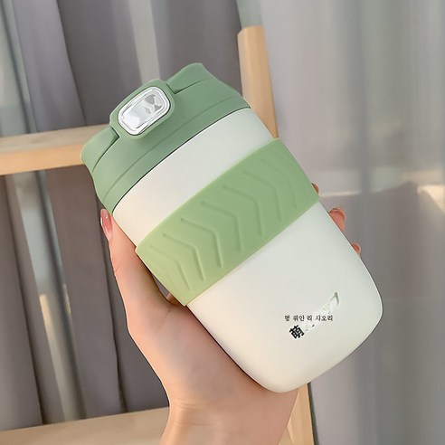 DFMEI 빨대텀블러 여성 앙증맞은 비주얼 물컵 인플루언서 ins풍 커피컵 크리에이티브 트렌드컵자, 이중 음료 밝은 녹색 450ml, 컵