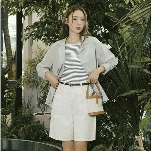 플라스틱아일랜드 배색스티치 5부 데님 팬츠 (PQ2DP461) 589592