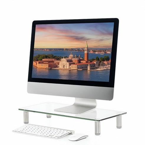 강화유리 모니터 받침대 거치대 투명 다용도 유리선반, 1개