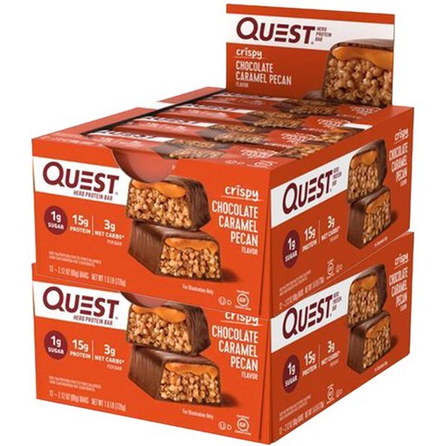 퀘스트뉴트리션 히어로 프로틴 바 크리스피 초콜릿 카라멜 피칸 맛, 초콜렛 카라멜 피칸, 720g, 2개