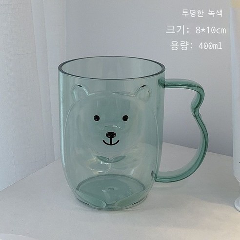 세구컵 홈 심플한 세면컵 귀엽다 곰돌이 치통 치통 커플세트 트렌드 플라스틱 칫솔컵 투명귤, 투명 녹색