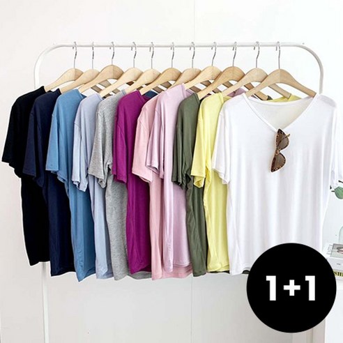 바이미쓰리 / [1+1] 텐셀 여름 브이넥 기본핏 반팔티 11color