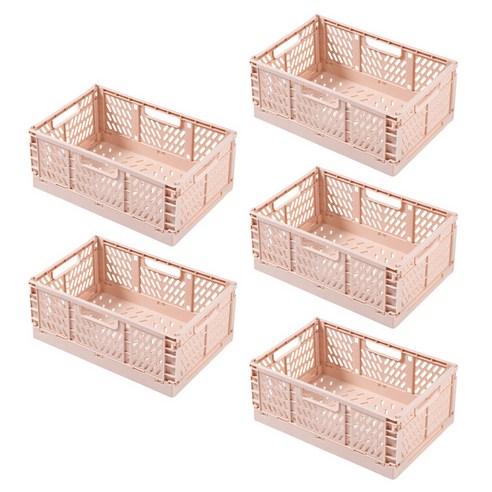 굿아이템 접이식 펜트리 수납 정리함 소품 플라스틱 리빙 폴딩 박스, 핑크, 대형 x 5개