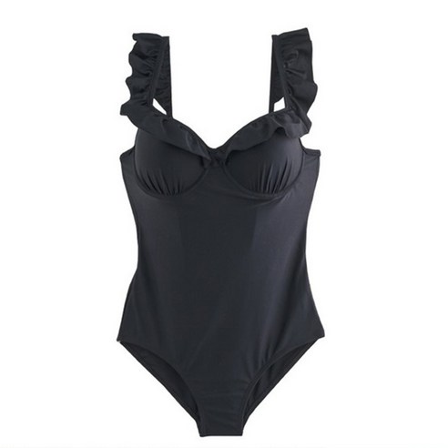 새로운 스타일 수영복 여성 원피스 삼각형 슬리밍 배꼽 숨기기 보수적 인 해변 휴가 수영복, 블랙