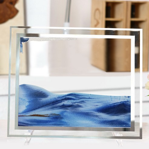 원형 모래 그림 거실 모래 시계 유리 장식 3D 풍경 그림 3 차원 사무실 창조적 인 장식 남자와 여자 선물, 광장 블루, 7 인치 플라스틱베이스