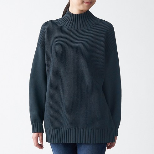 무인양품 MUJI 여성 고무뜨기 하이넥 튜닉 BAJ80A0A