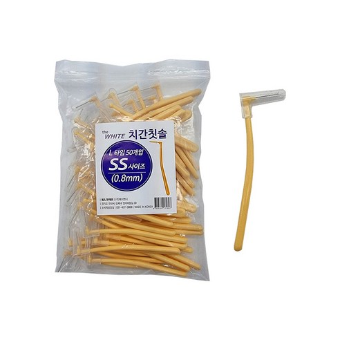 더 화이트 치간칫솔 L형 50p, 더 화이트 치간칫솔 L형 SSS(0.7mm) 50p, 1개, 50개