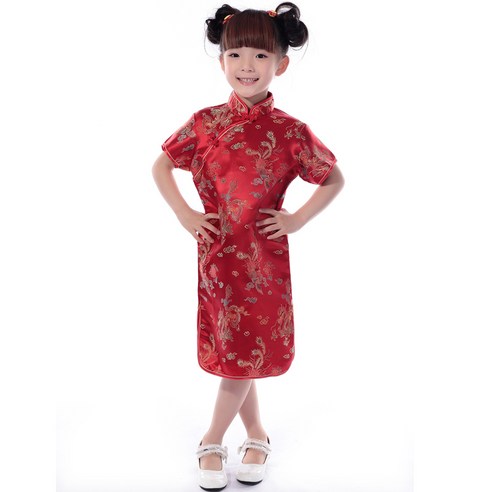 어린이 중국 전통 치파오 개량 의상 민속 한푸 한복 치마 드레스 롱 스커트 차이나 코스프레 자수 동양 당나라 F-6052