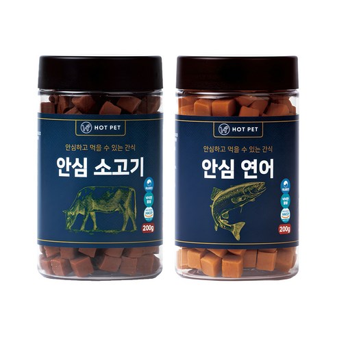 핫펫 강아지 안심 져키 소고기 200g + 연어 200g 1세트 관절+면역 안심, 소고기+연어, 2개
