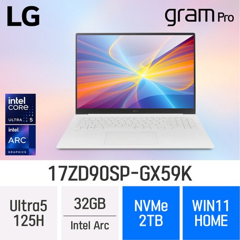 LG전자 그램 프로17 17ZD90SP-GX59K, WIN11 Home, 32GB, 2TB, White