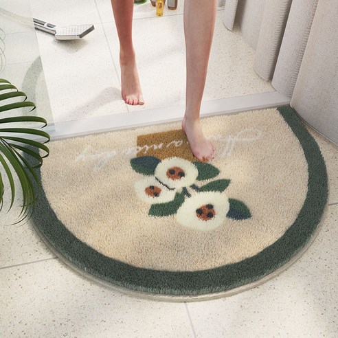 욕실 입구 흡수지 깔개 화장실 미끄럼 방지 발판 밟다 침실 입문 카펫 화장실 문깔개 실내, 작은 분재 반원형 캐시미어 쿠션