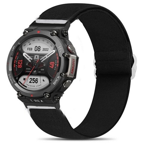 Lamshaw Amazfit T-Rex 2 밴드와 호환 신축성 있는 나일론 조절 가능한 교체 스트랩 액세서리 Amazfit T-Rex 2 스마트 워치와 호환 (블랙), 블랙