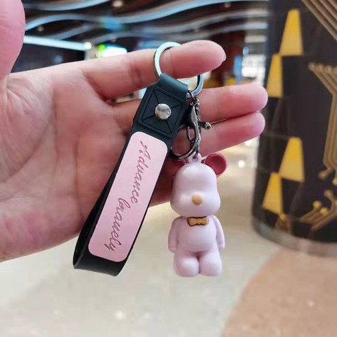 크리스탈 넥타이 곰 열쇠고리 만화 폭력곰 열쇠 장신구 책가방 액세서리 창의 아크릴 열쇠고리, B라인 핑크, 6cm