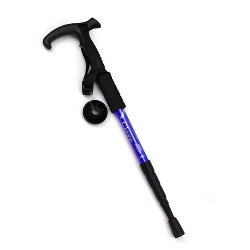 DFMEI.등산 스틱.Climbing staff--스틱 아웃도어 미끄럼 방지 접이식 충격 완화 트레킹 스틱 남녀, DFMEI.블루 (T 모양의 핸들)