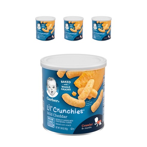 거버 릴 크런키 베이크드 콘 스낵 어린이곡물과자 42g, 마일드 체다(Mild Cheddar), 4개