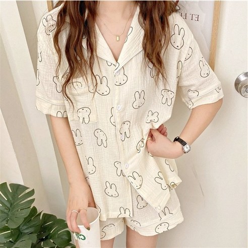 미피와 함께하는 달콤한 여름밤, 아이보리 반팔 잠옷 세트 잠옷세트