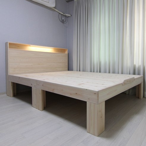 이프로브 편백나무 매립콘센트/LED헤드 평상형 높이300/350/400 싱글슈퍼싱글더블퀸킹 침대프레임, 400mm