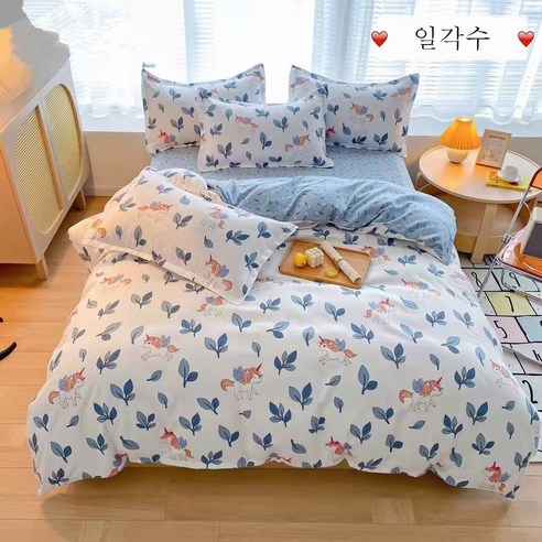 ZZJJC 기모 면 4종 세트 매칭, 유니콘, 1.5 침대 4피스